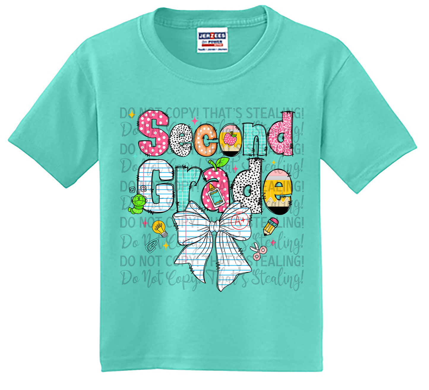 Second Grade Shirt with Cute Bow & School Supplies - Youth