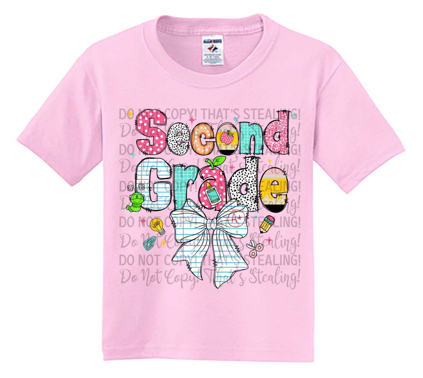 Second Grade Shirt with Cute Bow & School Supplies - Youth