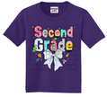 Youth Second Grade Shirt with Cute Bow & School Supplies