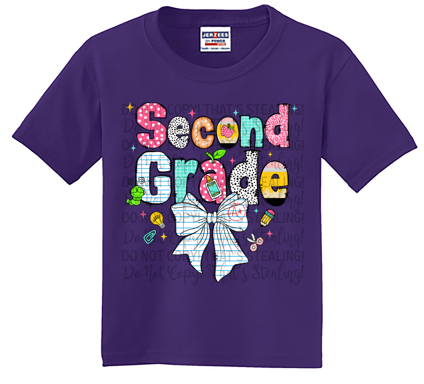 Second Grade Shirt with Cute Bow & School Supplies - Youth