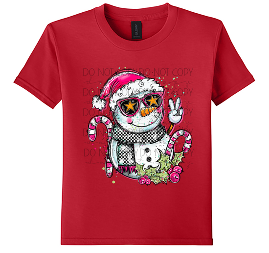 Youth Candy Cane Snowman Christmas T-Shirt