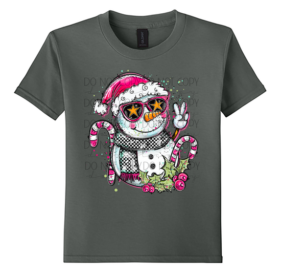 Youth Candy Cane Snowman Christmas T-Shirt