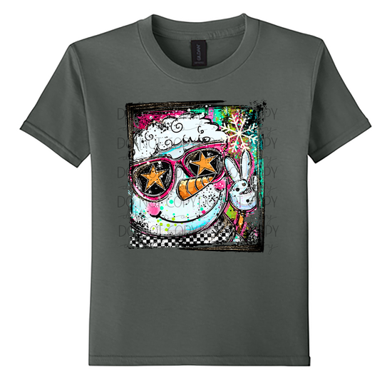 Youth Cool Snowman Selfie Christmas T-Shirt