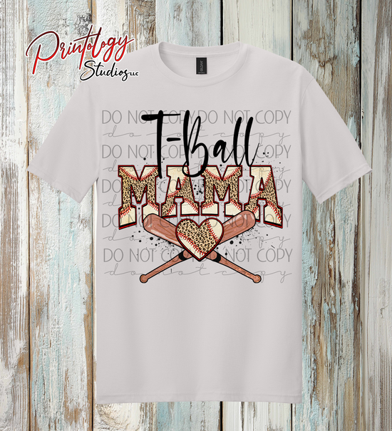 T-Ball Mama Baseball Shirt | Leopard Print Sports Mom Tee