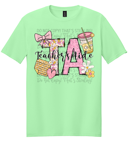 Teacher Aide “TA” Floral Tee