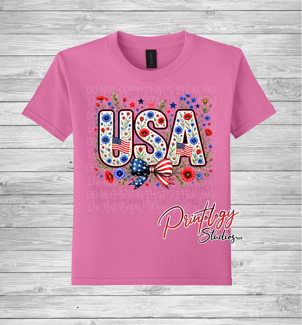 Youth Floral USA Patriotic T-Shirt