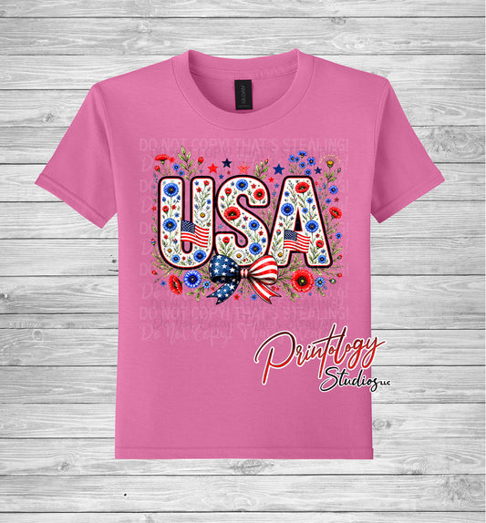 Youth Floral USA Patriotic T-Shirt