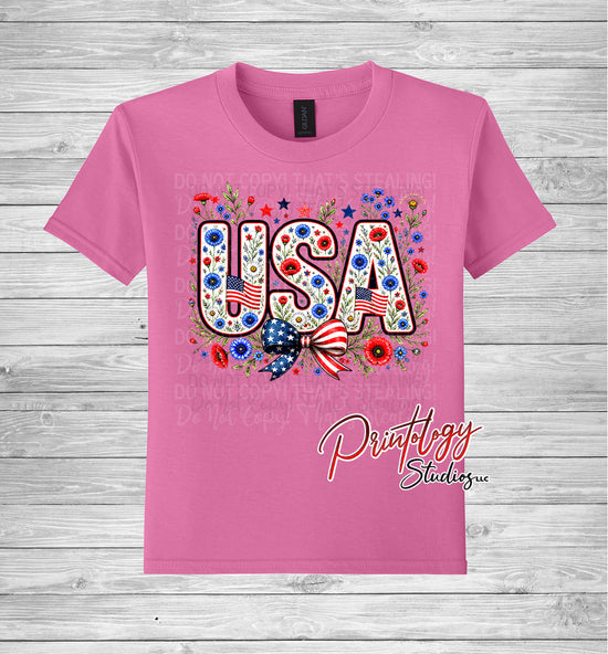 Youth Floral USA Patriotic T-Shirt