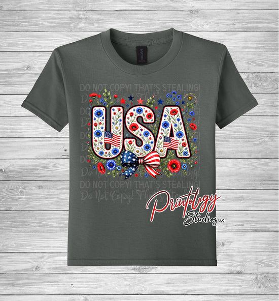 Youth Floral USA Patriotic T-Shirt