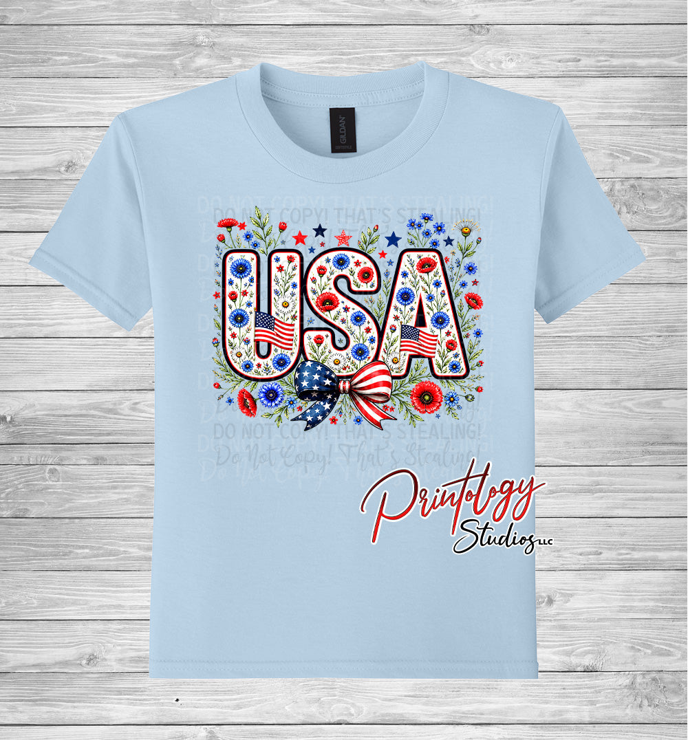 Youth Floral USA Patriotic T-Shirt