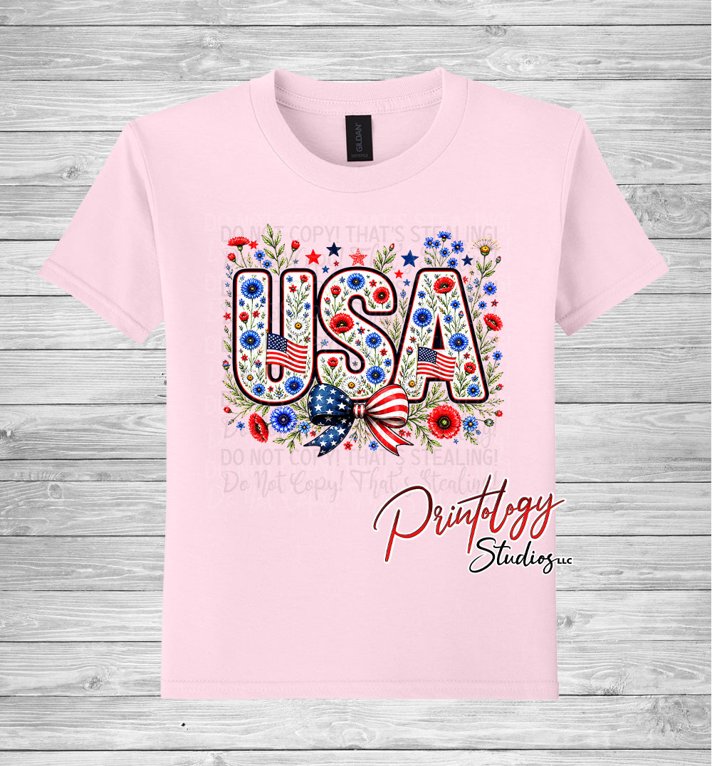 Youth Floral USA Patriotic T-Shirt