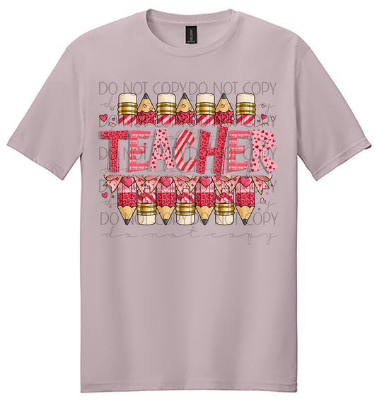 Valentine Teacher T-Shirt – “Teach” Pencil & Bow Design