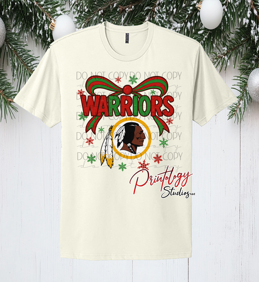 Warriors Christmas Bow T-Shirt – Festive Holiday Spirit Tee