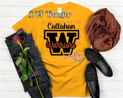 Callahan Warriors Block W – DTF Transfer