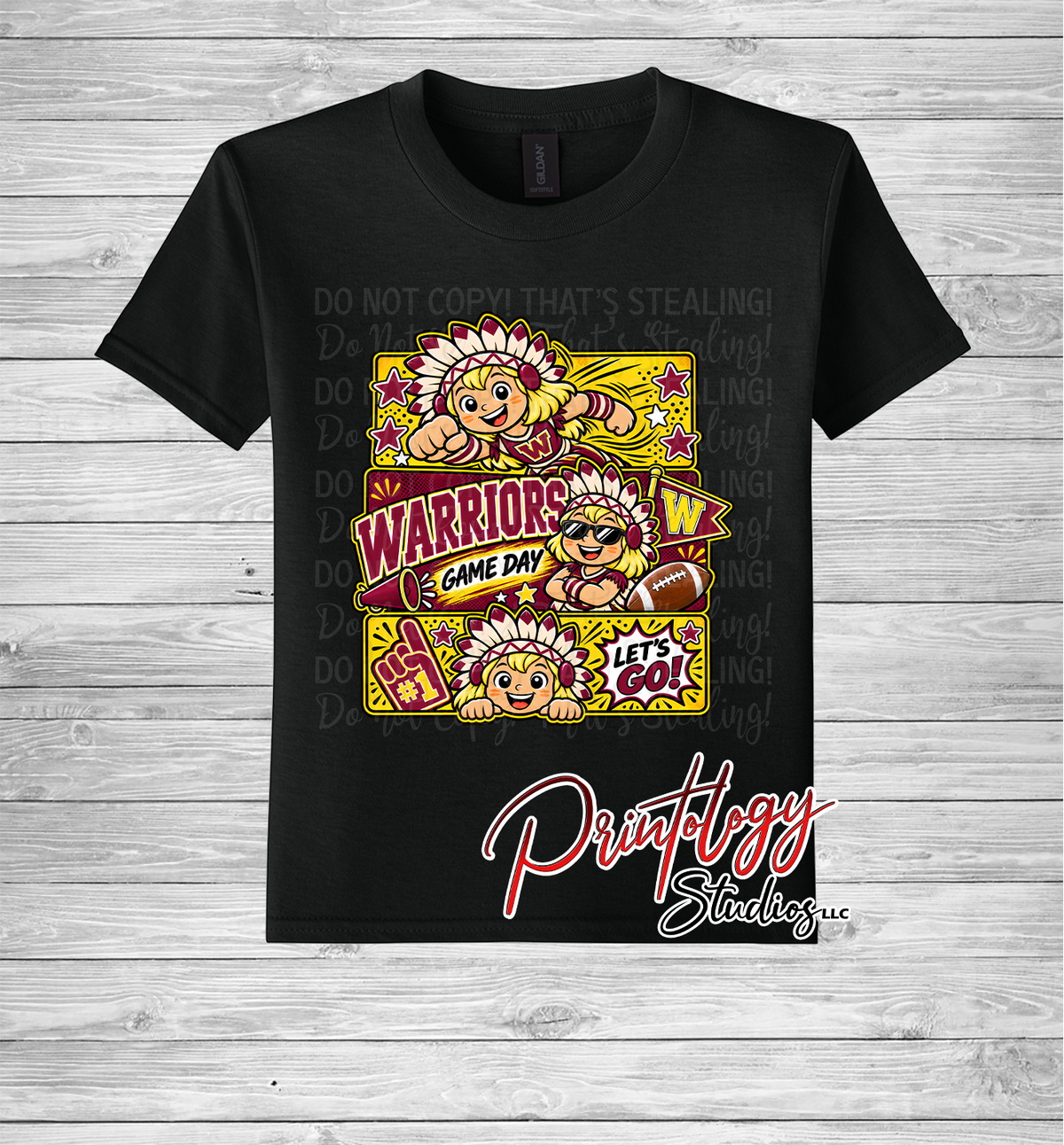 Youth Callahan Little Warriors Game Day- Blonde Haired Girl Comic Style Tee