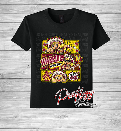 Youth Callahan Little Warriors Game Day- Blonde Haired Girl Comic Style Tee