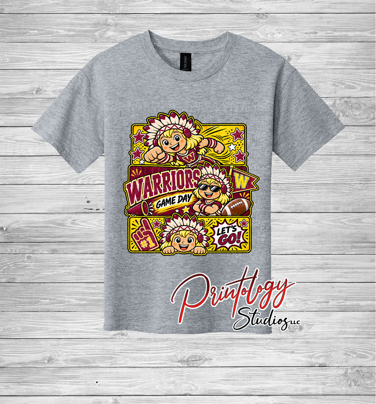 Youth Callahan Little Warriors Game Day- Blonde Haired Girl Comic Style Tee