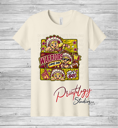 Youth Callahan Little Warriors Game Day- Blonde Haired Girl Comic Style Tee