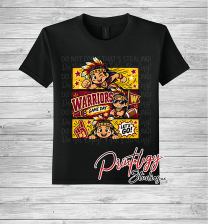 Youth Callahan Little Warriors Game Day- Boy Comic Style Tee