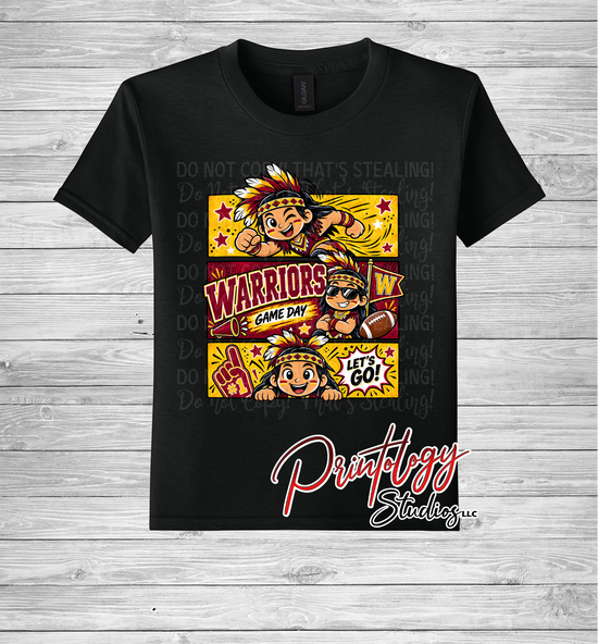 Youth Callahan Little Warriors Game Day- Boy Comic Style Tee