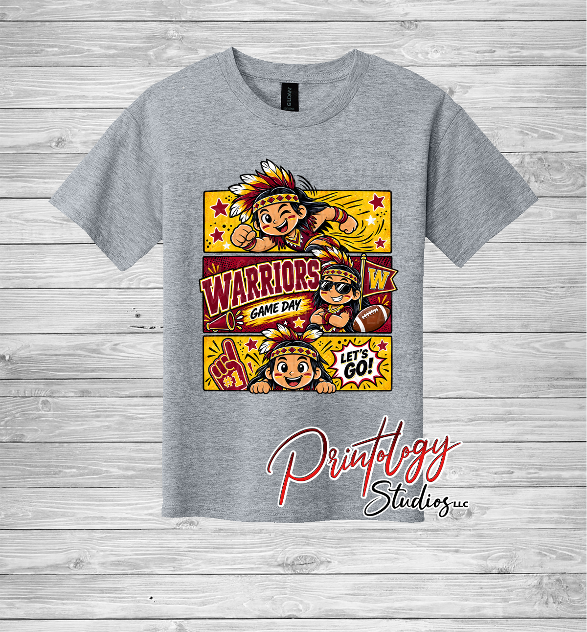 Youth Callahan Little Warriors Game Day- Boy Comic Style Tee