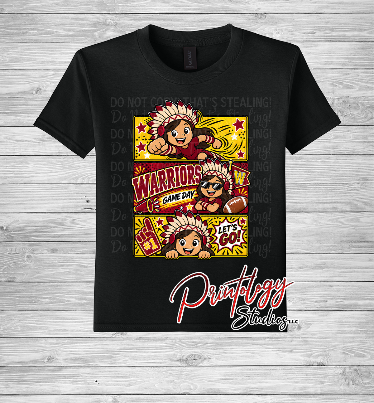 Youth Callahan Little Warriors Game Day- Brown Haired Girl Comic Style Tee