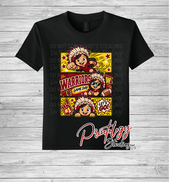 Youth Callahan Little Warriors Game Day- Brown Haired Girl Comic Style Tee
