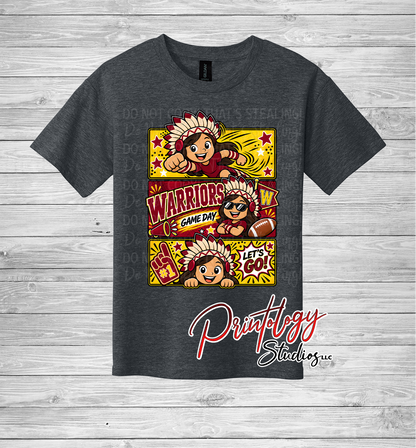 Youth Callahan Little Warriors Game Day- Brown Haired Girl Comic Style Tee