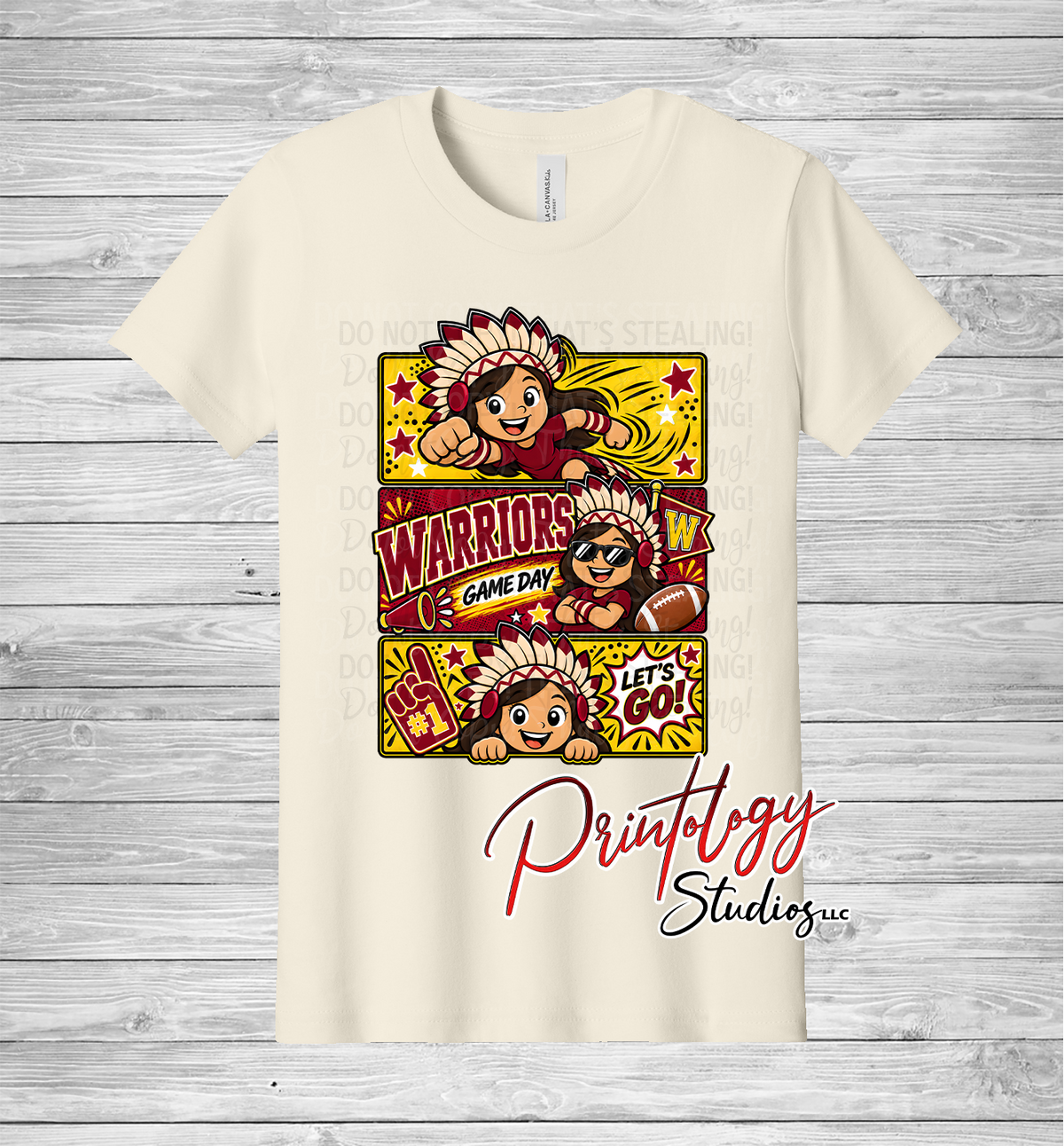 Youth Callahan Little Warriors Game Day- Brown Haired Girl Comic Style Tee