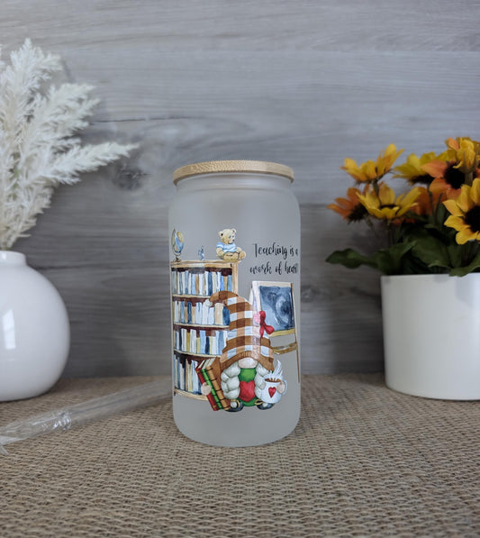 Frosted Teacher-Themed Glass Can