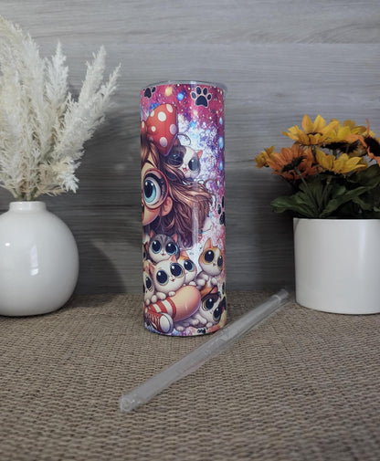 Cat Lady Tumbler – Big-Eyed Girl with Kittens