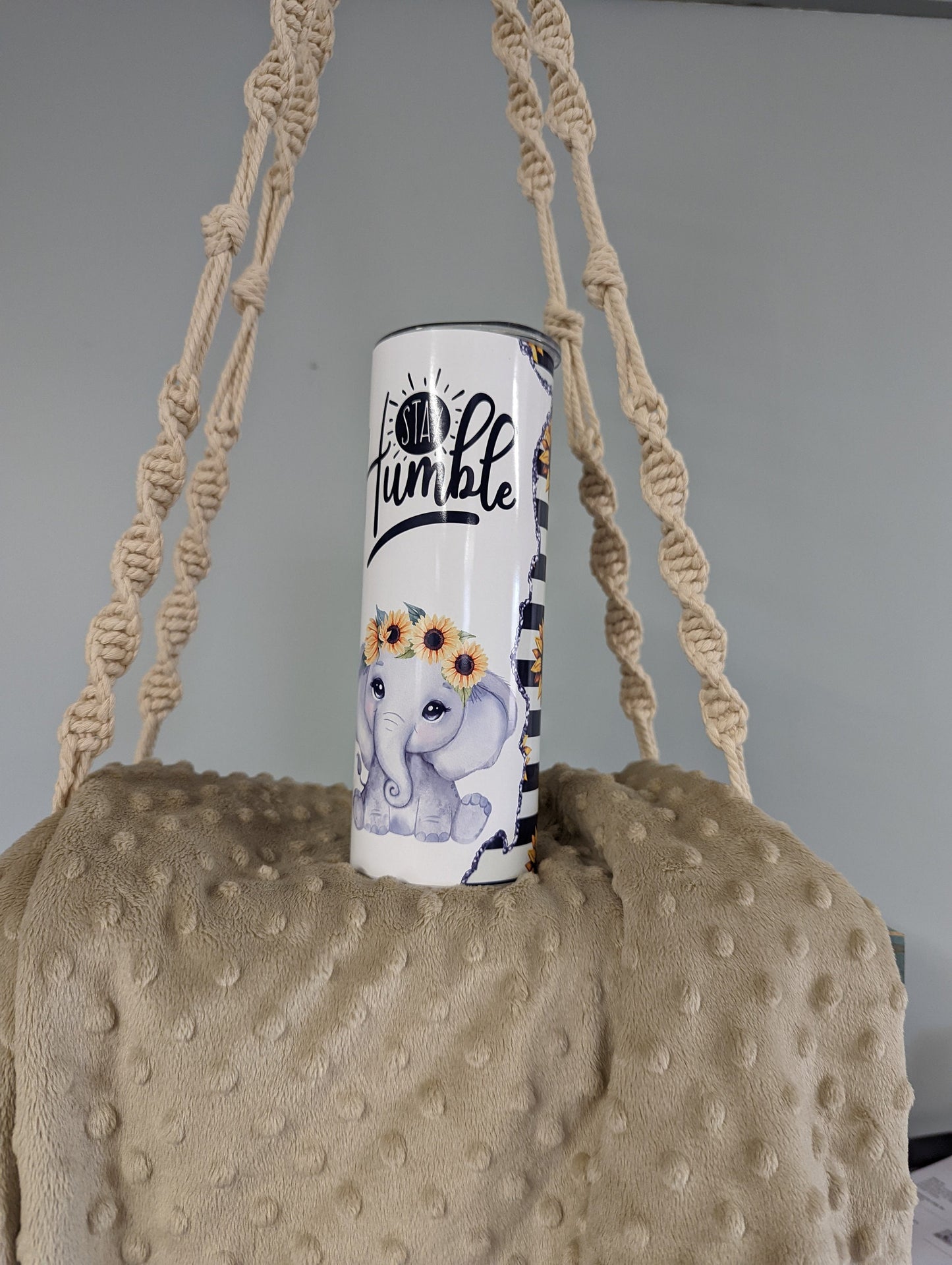 Stay Humble Sunflower Elephant Tumbler – 20oz Skinny Stainless Steel Cup