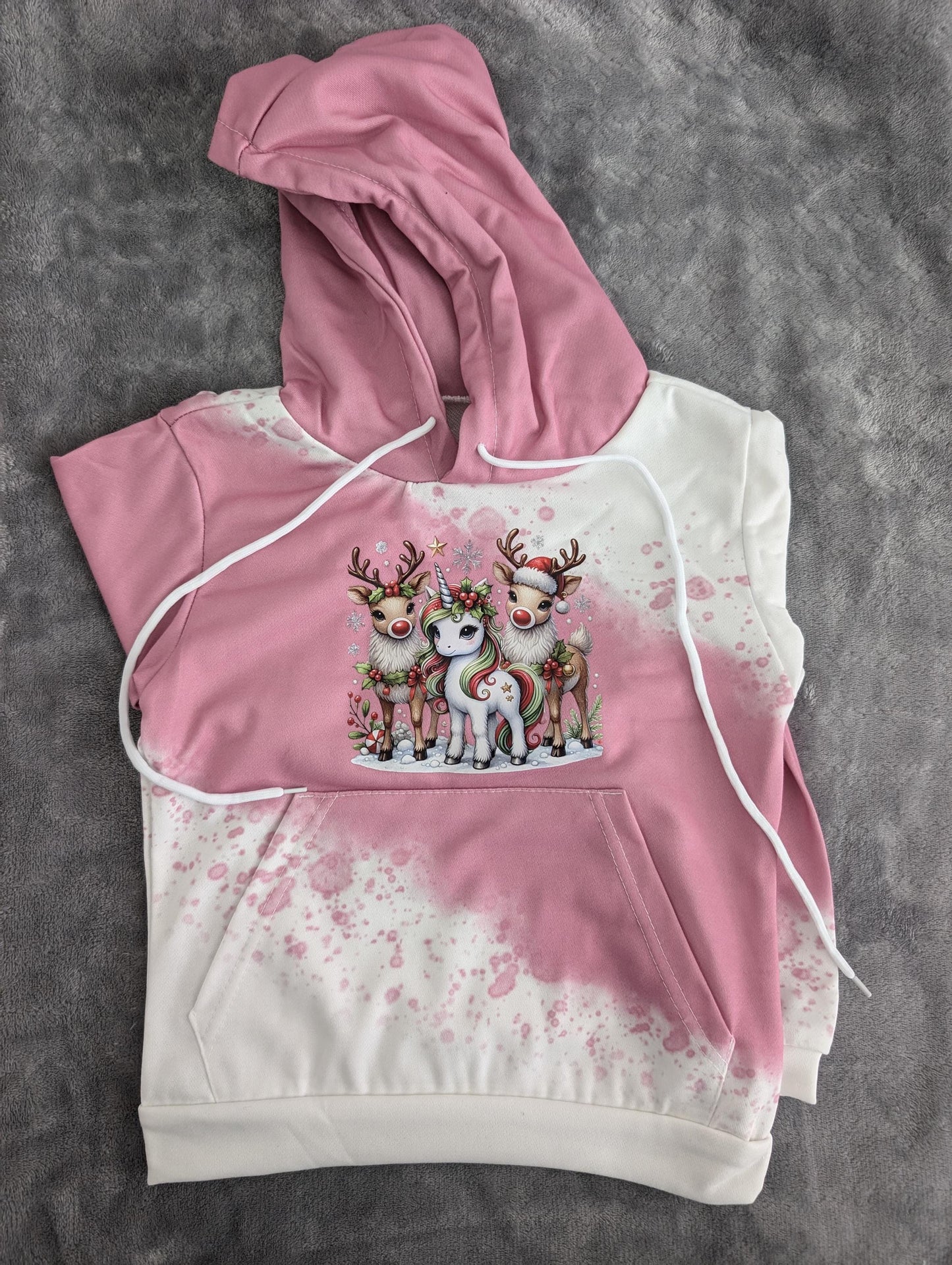 Pink Christmas Unicorn & Reindeer Hoodie – Kids Holiday Pullover