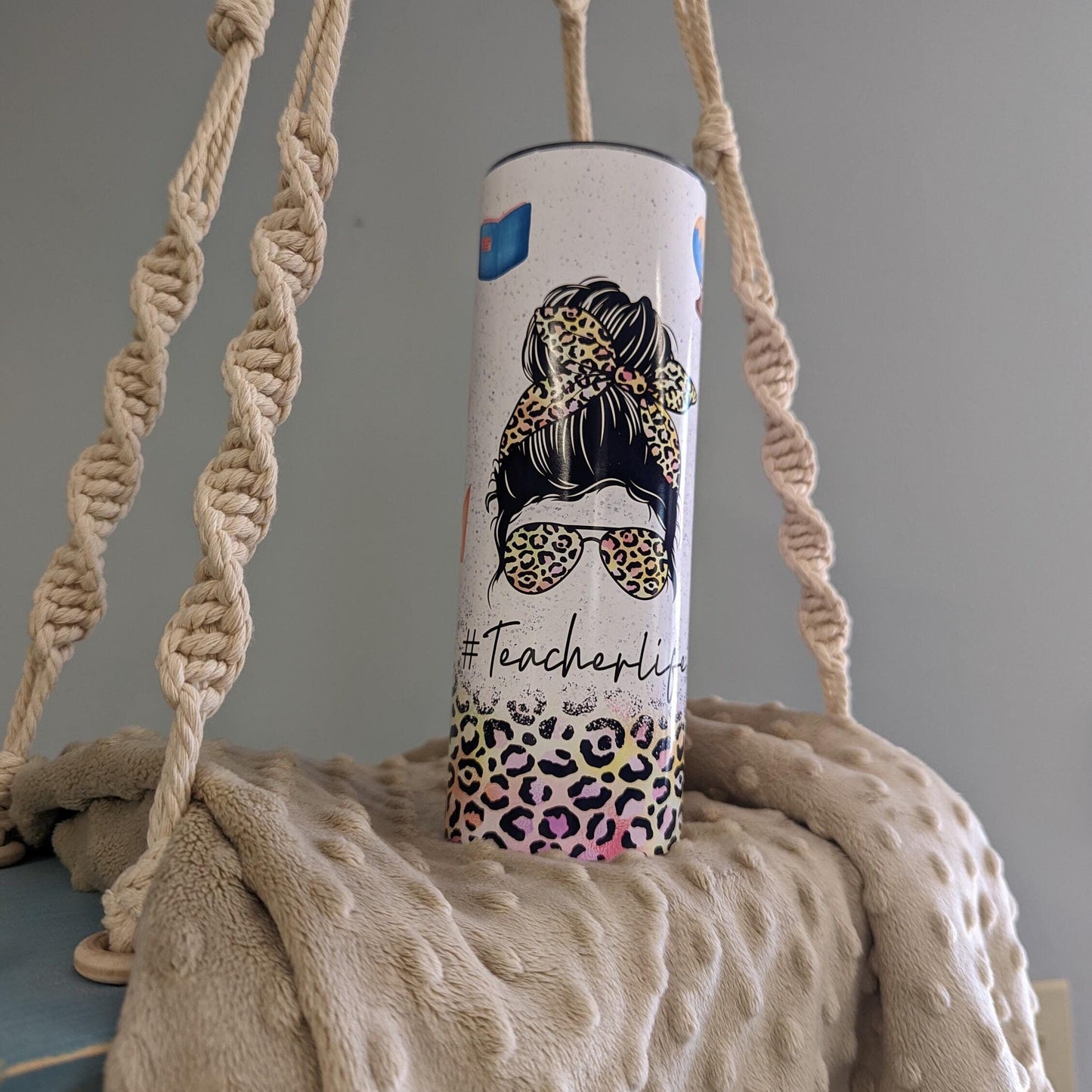 #TeacherLife Leopard Print 20oz Skinny Tumbler