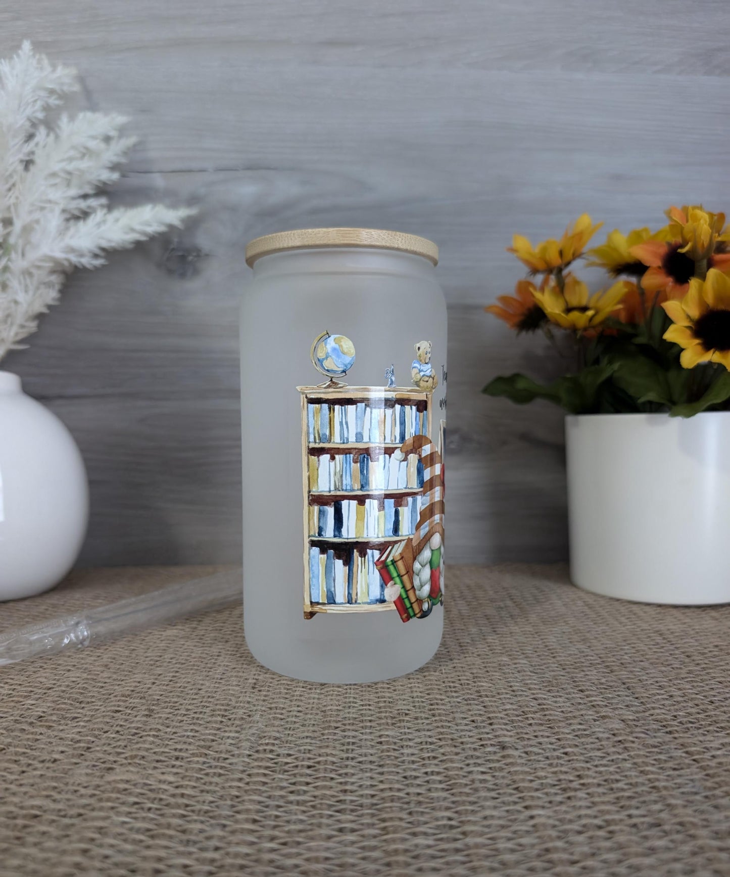 Frosted Teacher-Themed Glass Can