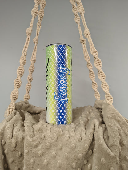 Fish Scale Tumbler – Lure-Inspired Green Gradient with Eye and Scale Detail