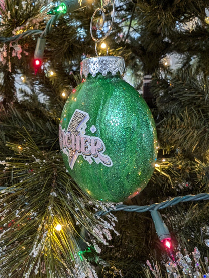 Handmade Green Glitter “Teacher” Ornament