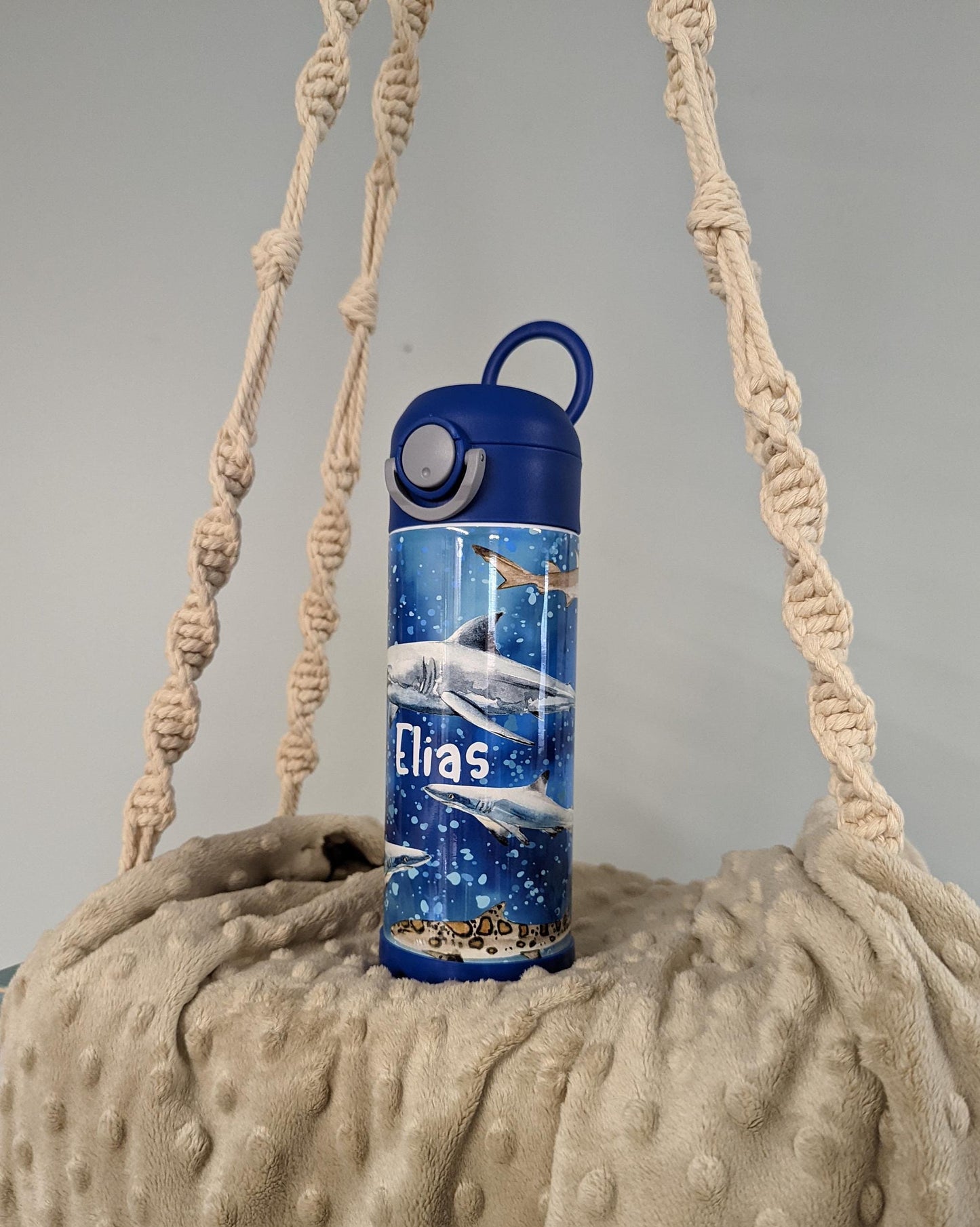 Personalized Kids Pop-Top Tumbler – Ocean Sharks Design with Flip Straw Lid