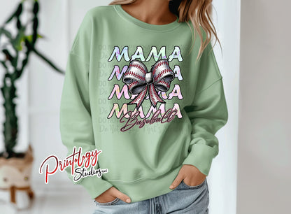 Baseball Mama Coquette DTF Transfer – Pastel Bow Sporty Mom Design