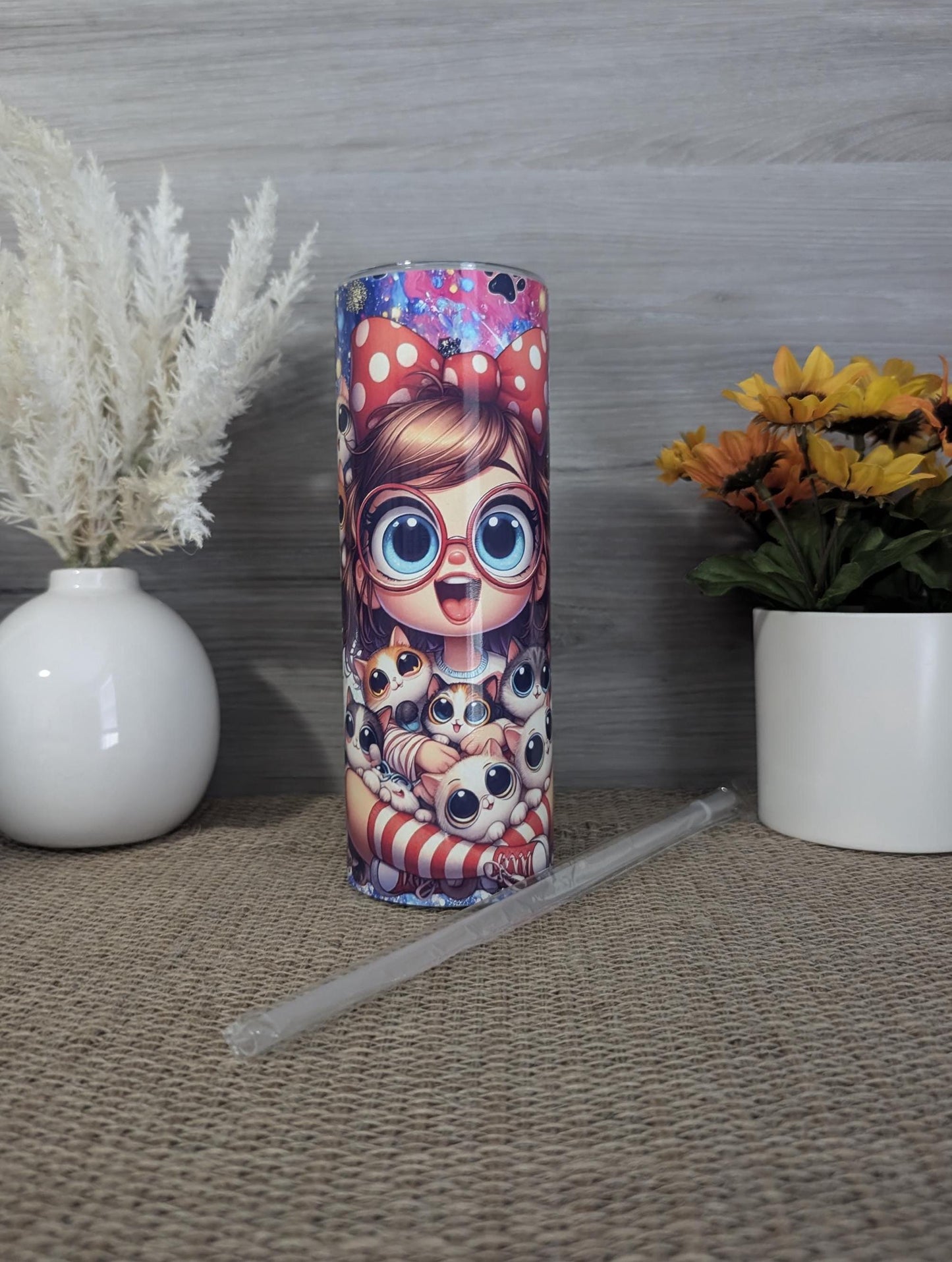 Cat Lady Tumbler – Big-Eyed Girl with Kittens