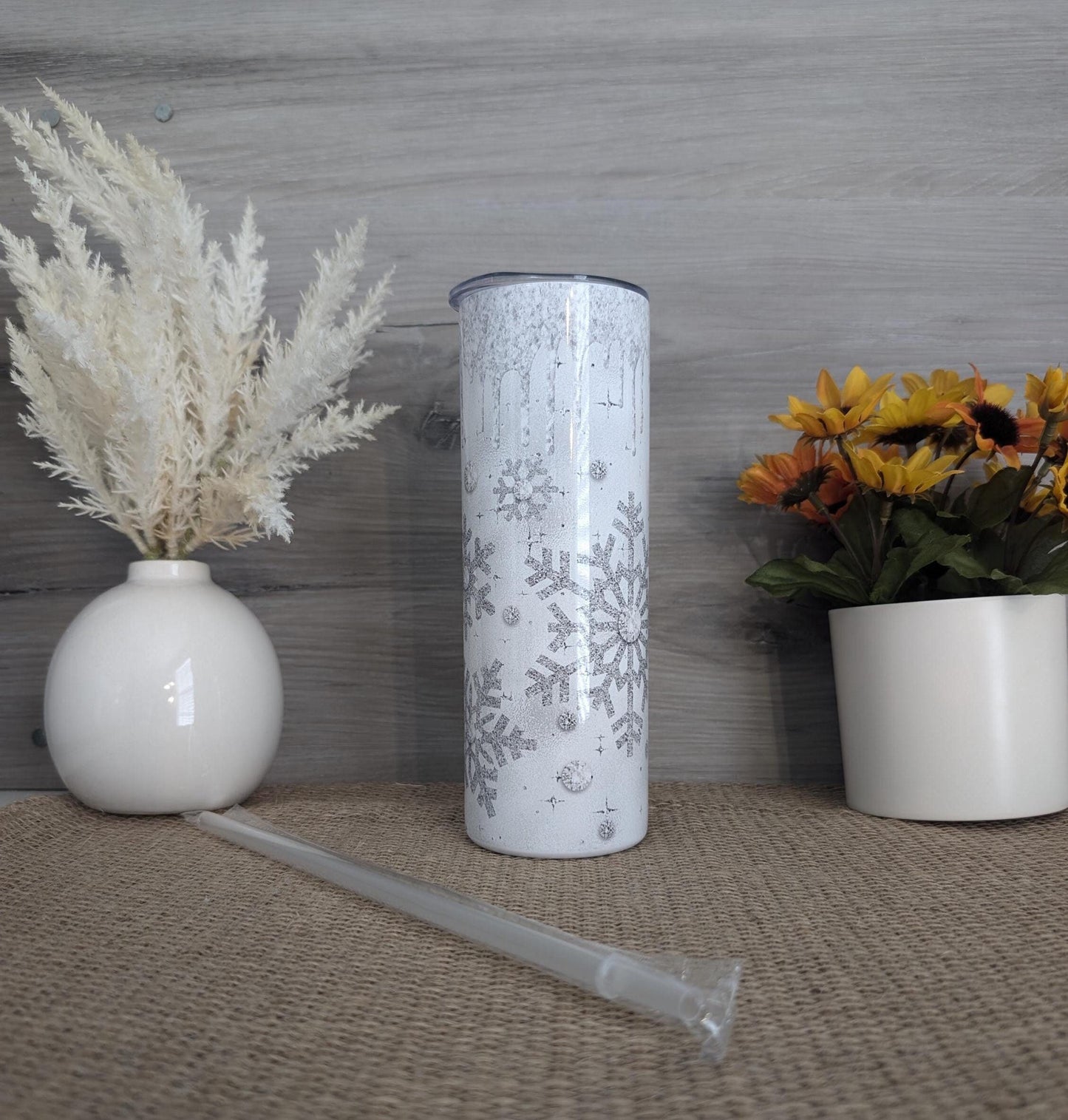 Silver Glitter Snowflake Tumbler