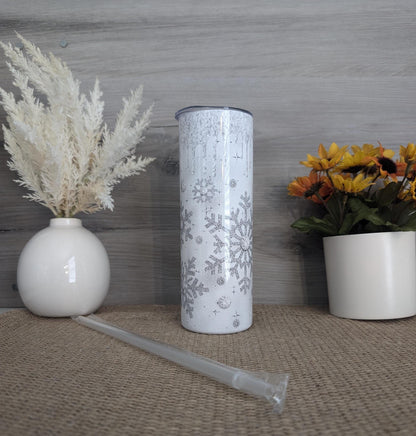 Silver Glitter Snowflake Tumbler