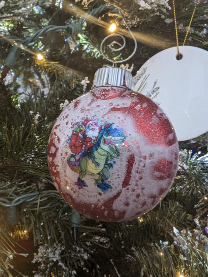 Santa Riding a Dinosaur Ornament | Handmade