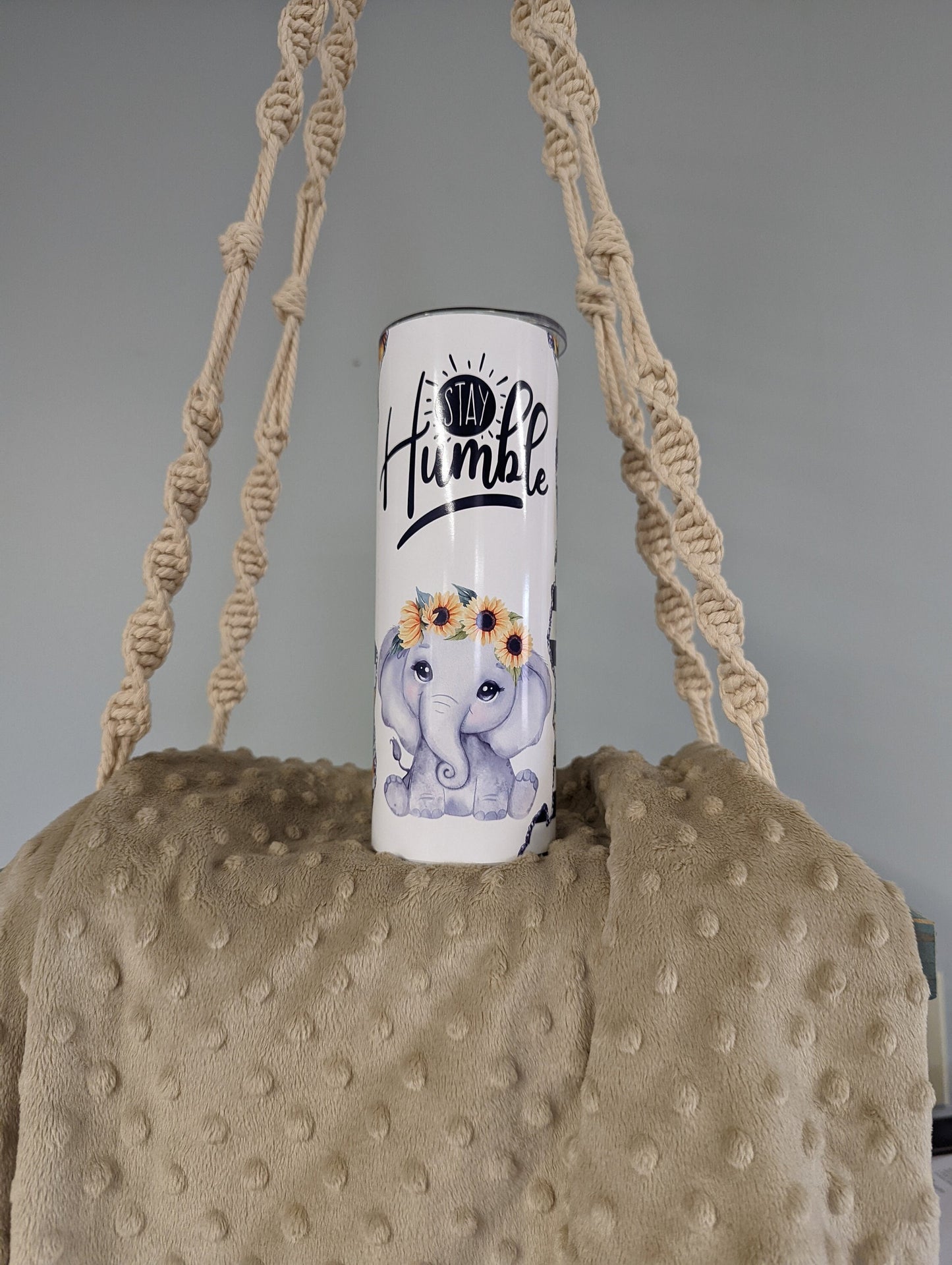 Stay Humble Sunflower Elephant Tumbler – 20oz Skinny Stainless Steel Cup