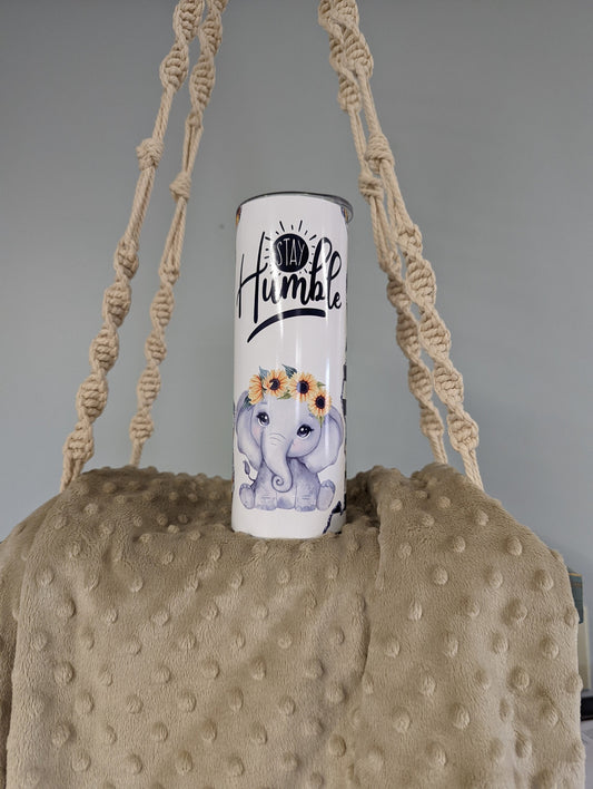 Stay Humble Sunflower Elephant Tumbler – 20oz Skinny Stainless Steel Cup