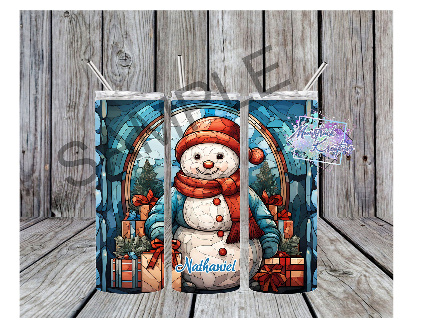 Personalized Stained Glass Snowman Tumbler