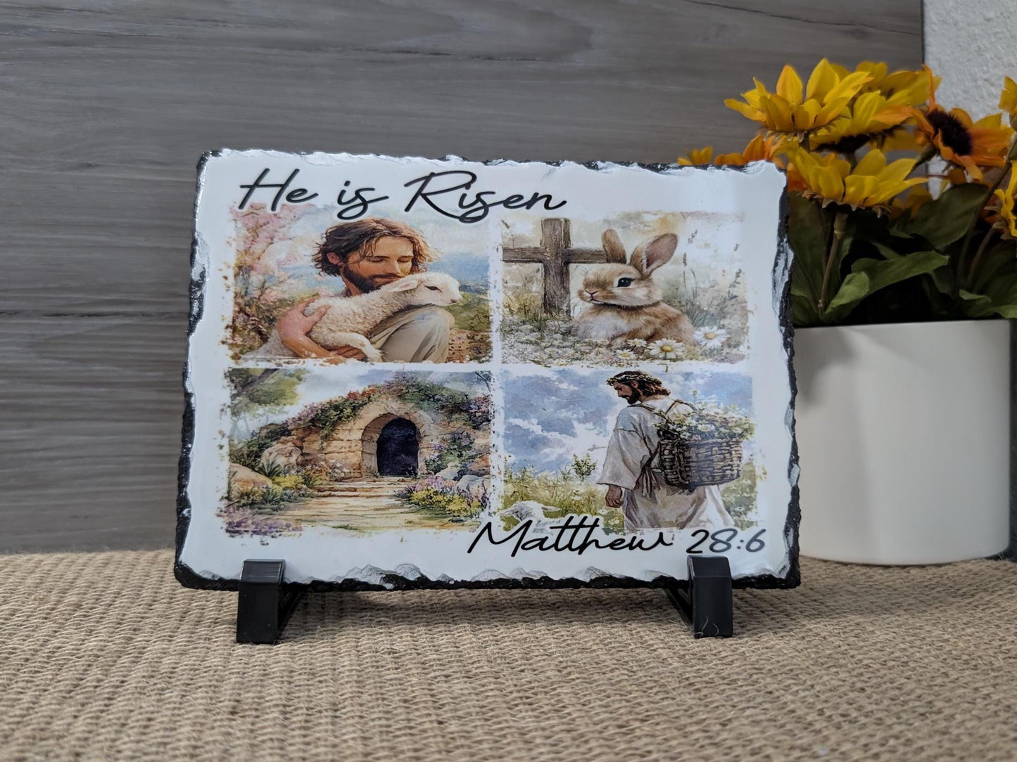 He Is Risen – Matthew 28:6 Resurrection Slate Sign