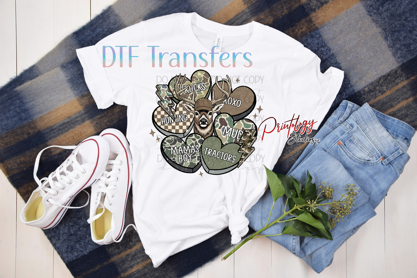 Camo Deer Valentine DTF Transfer