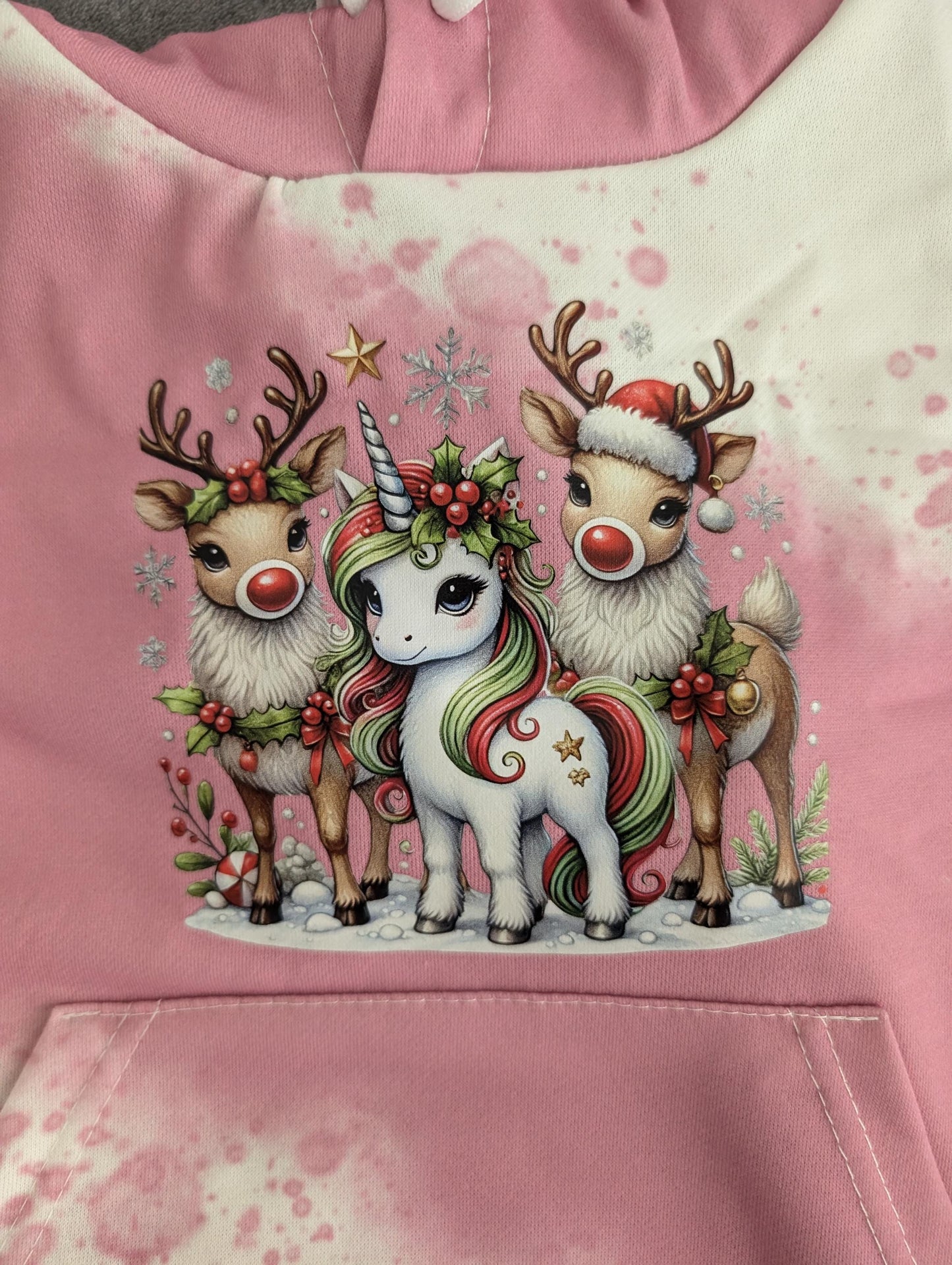 Pink Christmas Unicorn & Reindeer Hoodie – Kids Holiday Pullover