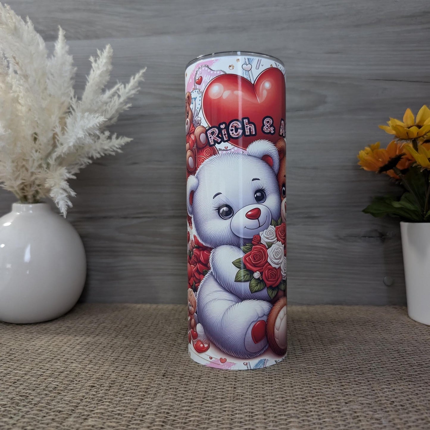 Personalized Teddy Bear Couple 20oz Skinny Tumbler
